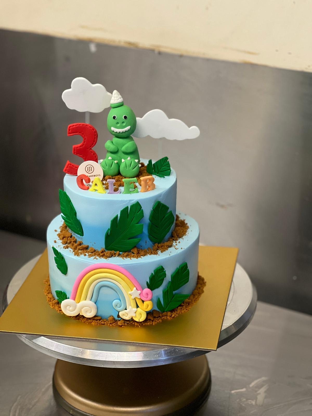 Customised cake Dinosaur 4 + 6" 2 tier cake