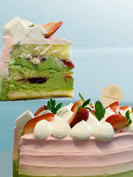 Halal Matcha strawberry short cake 6" (6-8 pax)