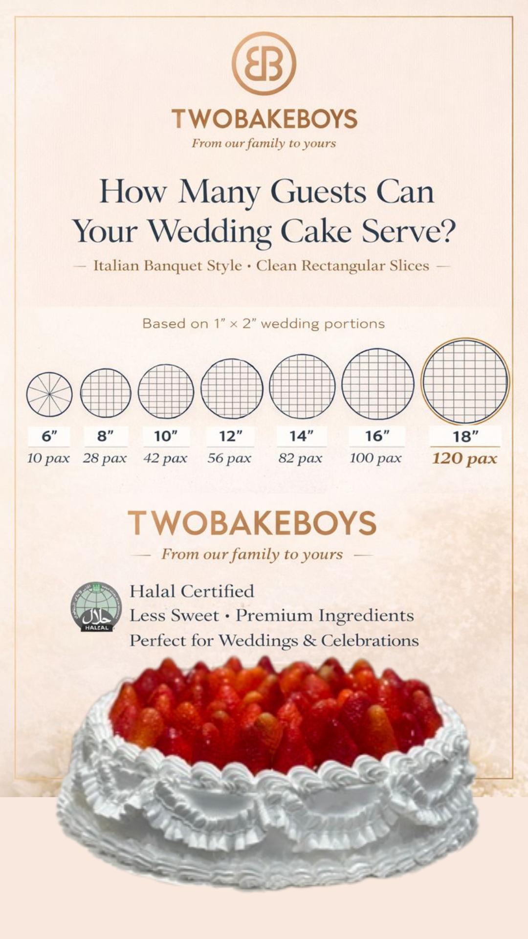 Italian Wedding Cake 12"/ 14"/ 16"/ 18" (Halal in Singapore)