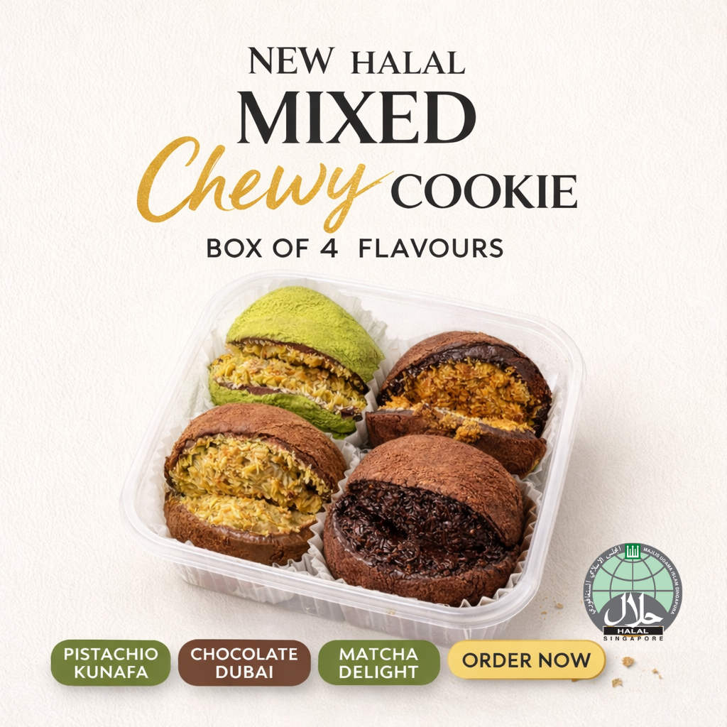 New Mixed Halal Dubai Chewy Cookie (1 Pistachio kunafa/ 1 Chocolate/ 1 Matcha / 1 Biscoff)