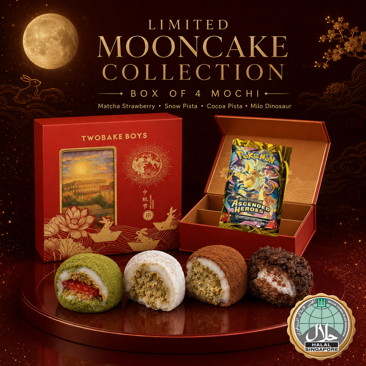Moon cake box Mochi box of 4 + Pokemon ascended Hero cards