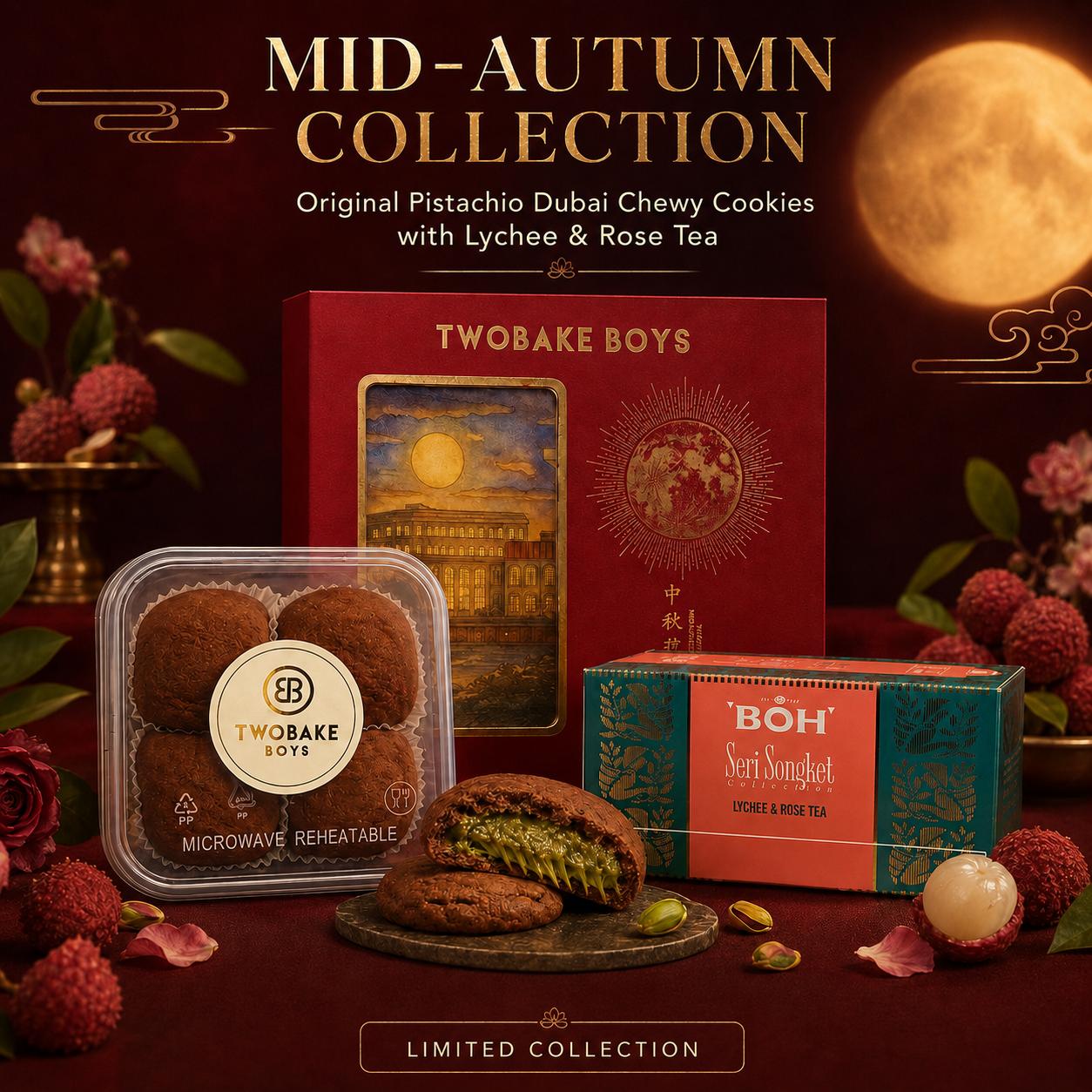 HALAL BEST SELLER DUBAI CHEWY COOKIE + LYCHEE ROSE MOON CAKE BOX